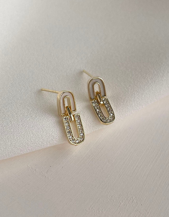 雙U鑲鑽耳環 - 925純銀針