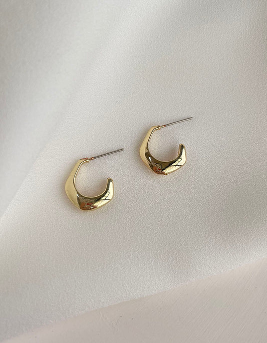 多角形C型耳環 - 925純銀針