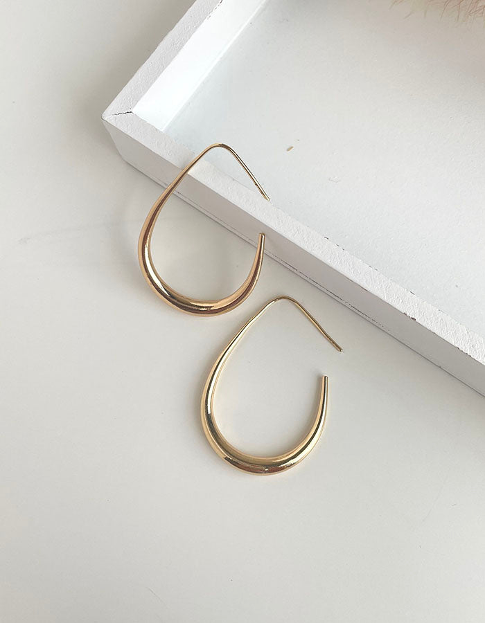 簡約金屬水滴耳環 - 925純銀針