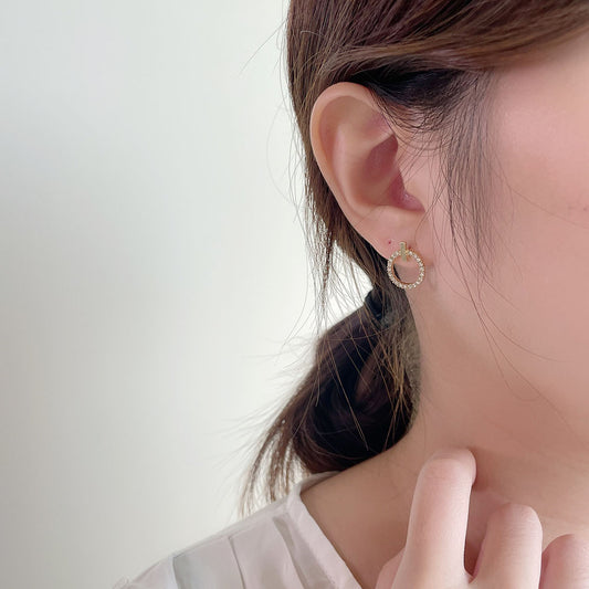 甜美圓圈鑲鑽耳環