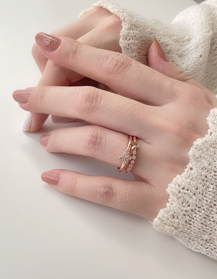 玫瑰金鑲鑽雙層蝴蝶戒指