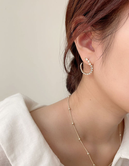 漸變設計感鋯石耳環 - 925純銀針