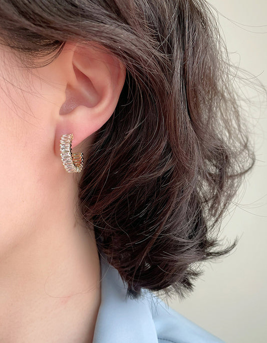 輕奢感鋯石耳環 - 925純銀針