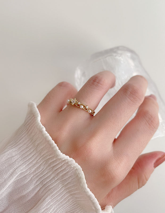 輕奢水鑽珍珠戒指