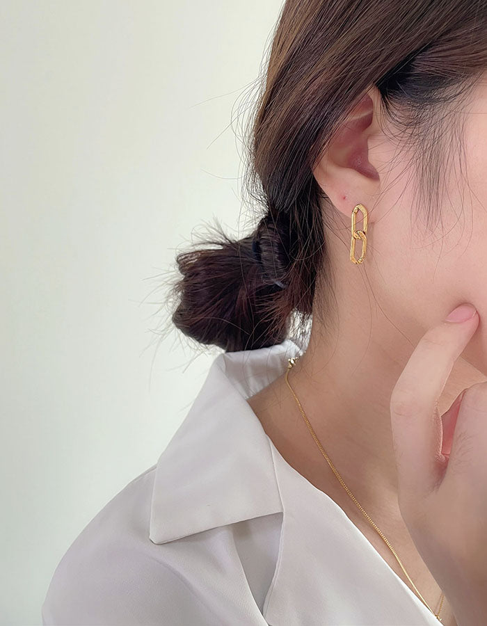 簡約鎖鏈耳環 - 短款 - 925純銀針