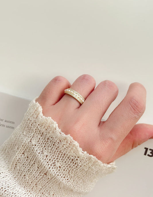 古典大小珍珠鑲鑽調節戒指