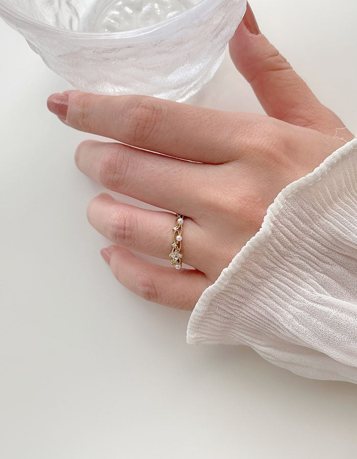 輕奢水鑽珍珠戒指