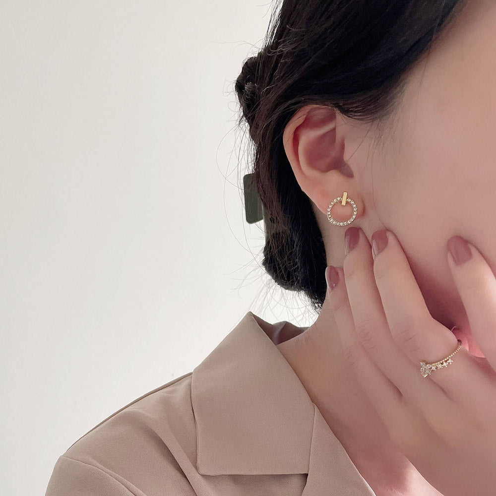 甜美圓圈鑲鑽耳環