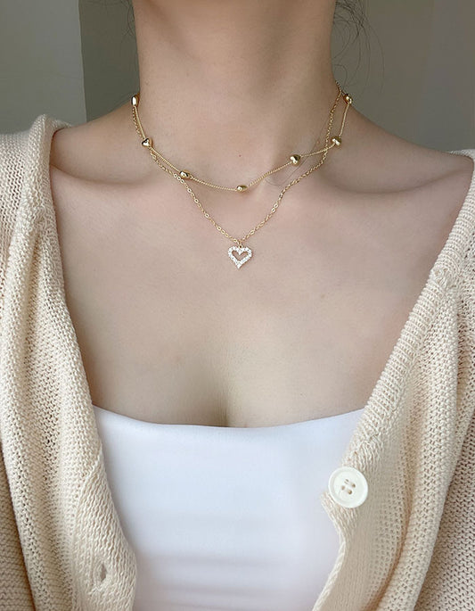 愛心鑲鑽雙層項鍊