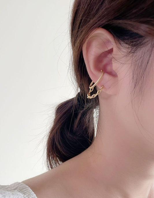 鍊條雙耳環組 - 925純銀針