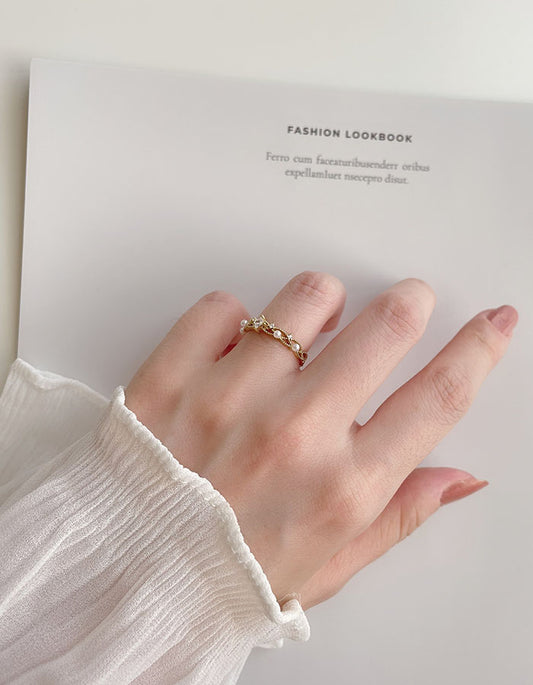 輕奢水鑽珍珠戒指