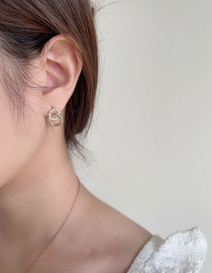 氣質雙圓圈水鑽耳環