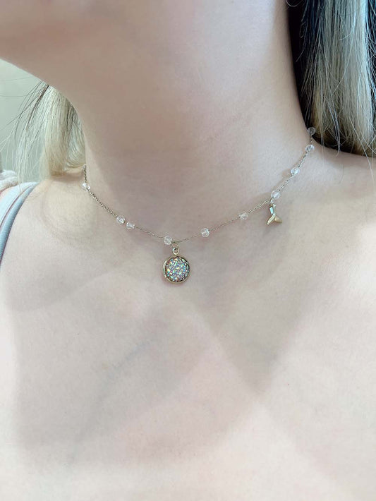 人魚光玻璃碎鑽鯨魚尾鎖骨鍊項鍊