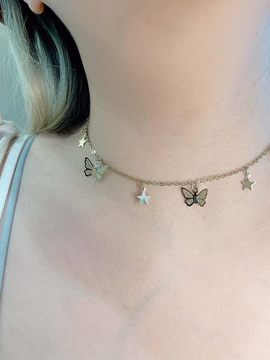 夢幻蝴蝶飛舞鎖骨鍊項鍊